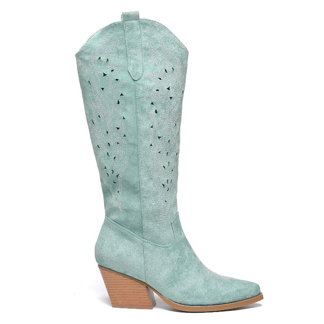 Cowboylaarzen turquoise Suède Western Hoog