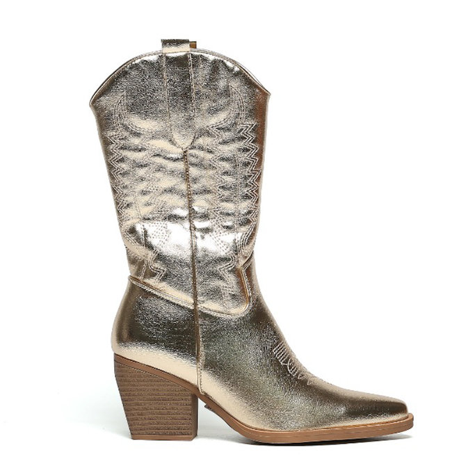 Cowboylaarzen Goud Leatherlook Stiksels