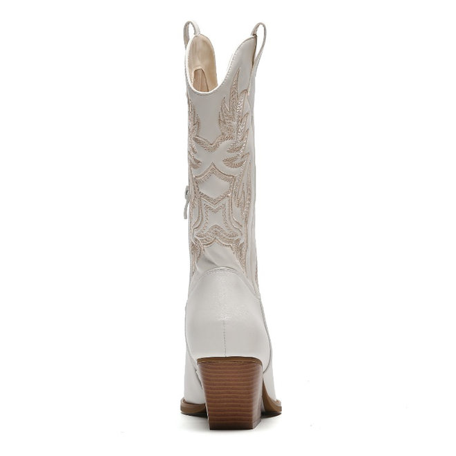 Cowboystiefel Weiß mit Nähten in Beige