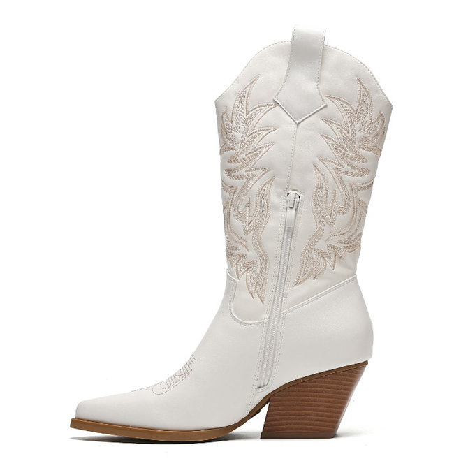 Cowboylaarzen Wit Stiksels Beige