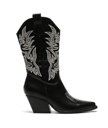 Cowboylaarzen Zwart Stiksels Beige