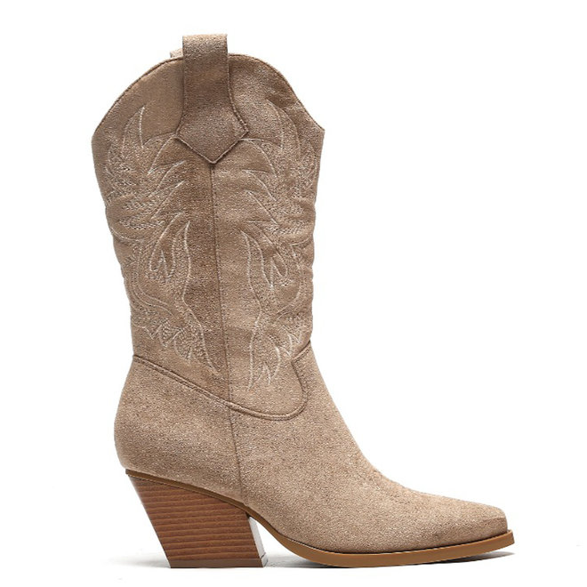 Cowboystiefel Khaki Suedine Nahten  Beige