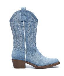 Cowboylaarzen Blauw suedine met witte Stiksels