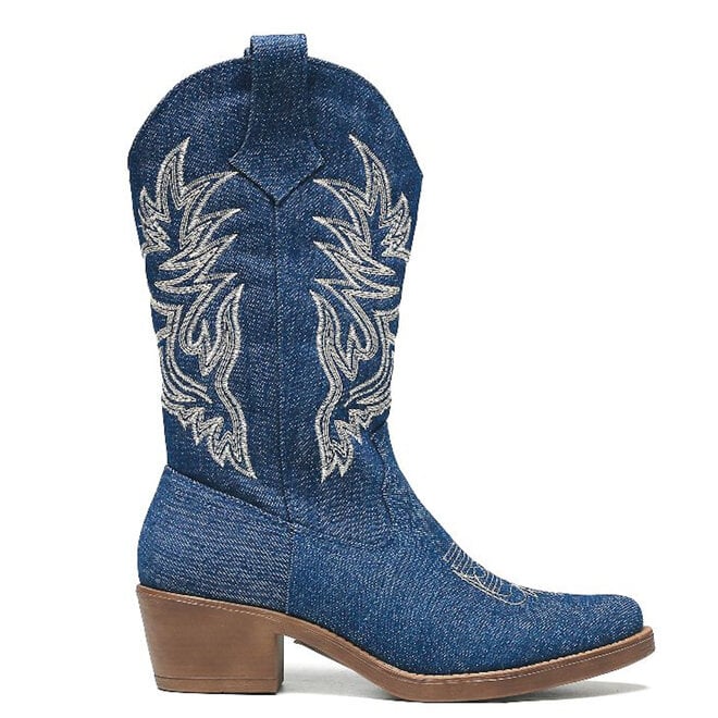 Cowboylaarzen Jeans Donker Blauw Stiksels