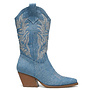 Cowboystiefel Jeans Blau Nähte Beige