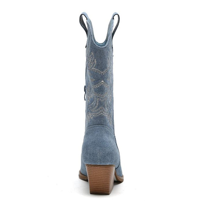 Cowboystiefel Blau Suedine Nahten Beige