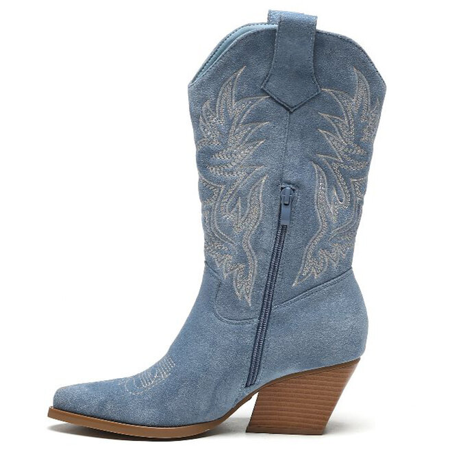 Cowboystiefel Blau Suedine Nahten Beige