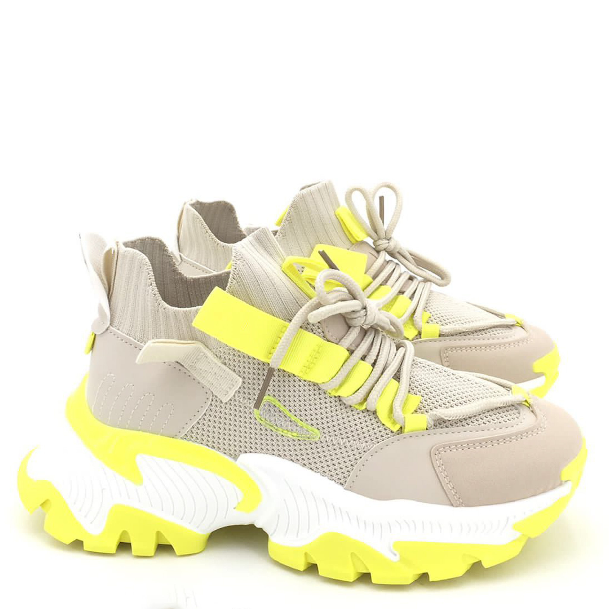 zacht Vesting Droogte Sneakers Beige Dad look Neon Yellow - Smile Favorites