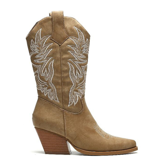 Cowboylaarzen Khaki Stiksels Beige