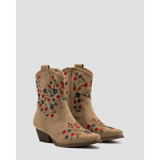 Cowboylaarzen Khaki Suedine Kort Bloemen