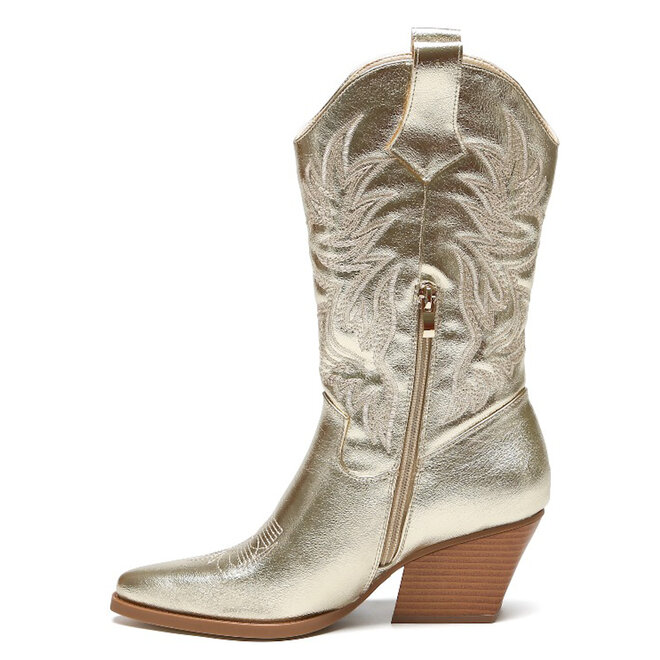 Cowboylaarzen Goud Stiksels Beige