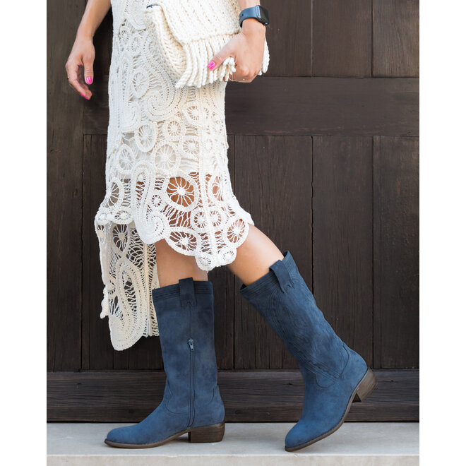 Cowboylaarzen Blauw Suedine Bohemian
