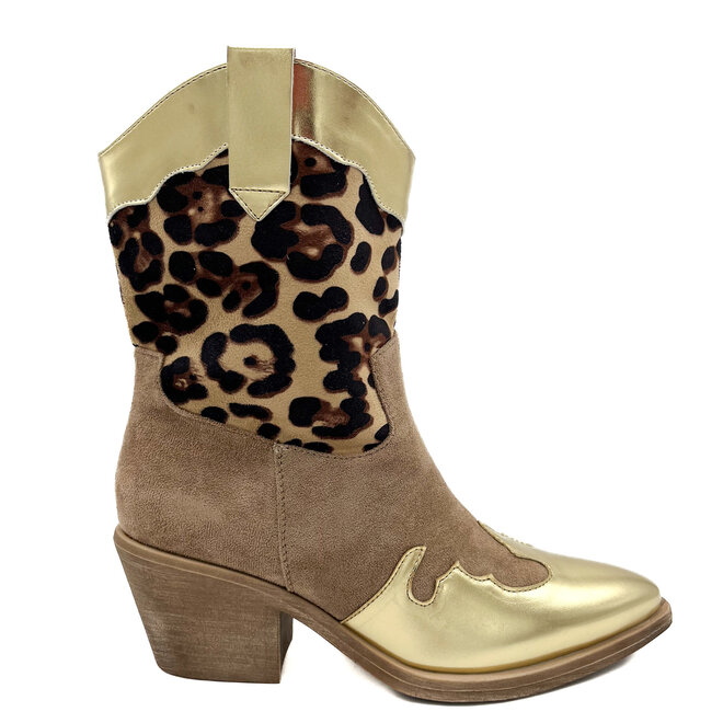 Cowboylaarzen Khaki Metallic Goud Leopard