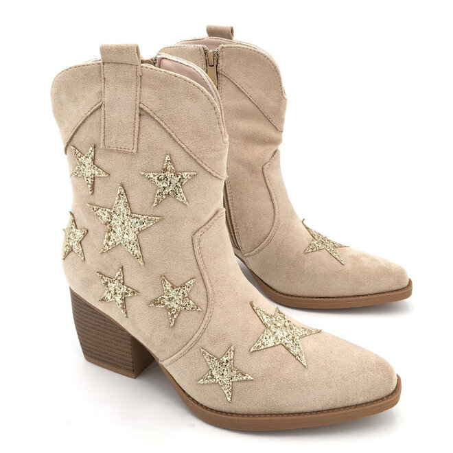 Cowboylaarzen Beige Suedine Stars Goud