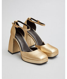 Sandalen Goud Blokhak Hoog