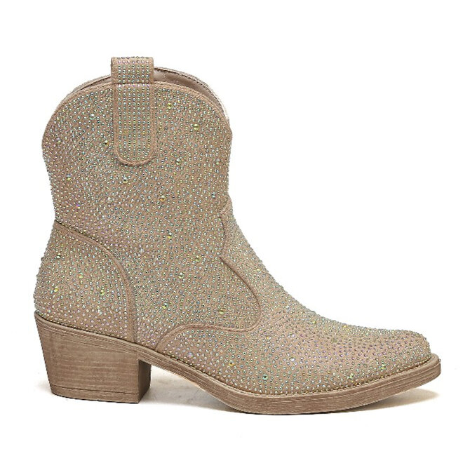 Cowboylaarzen Beige Suedine Kort Strass