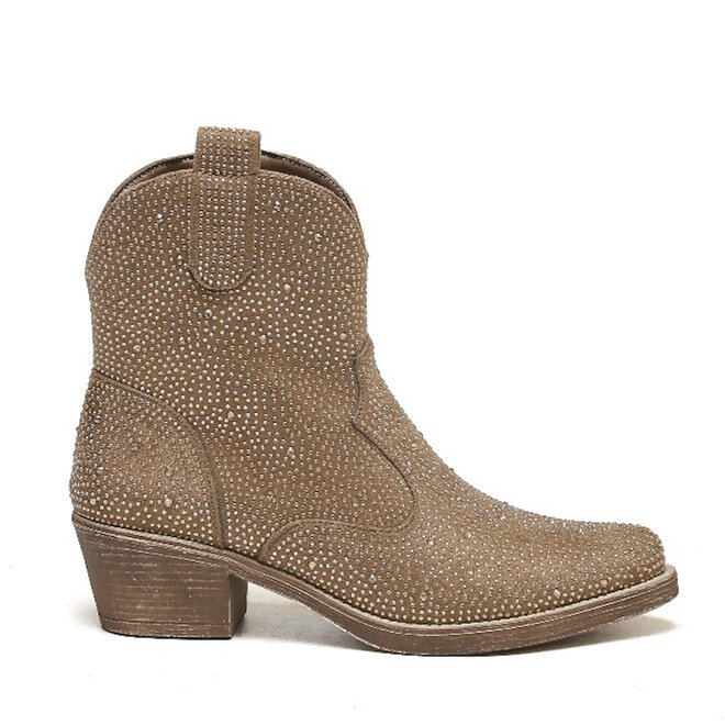 Cowboylaarzen Khaki Suedine Kort Strass