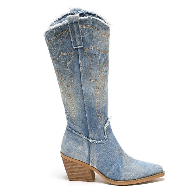 Cowboylaarzen Blauw Denim Washed Hoog