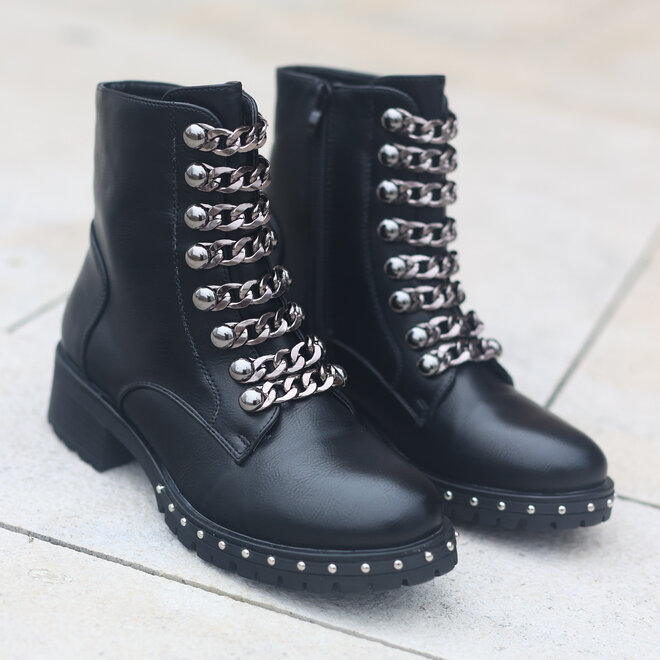 Biker Boots Schwarz Kette Grau