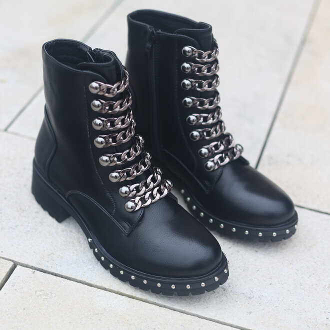Bikerstiefel Schwarz Kette Grau