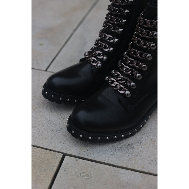 Bikerstiefel Schwarz Kette Grau