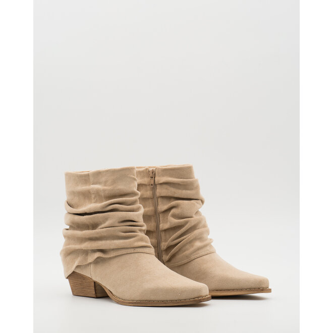 Enkellaarsjes Beige Suedine Ruffle Cowboy