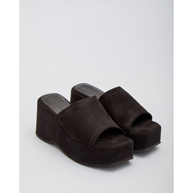 Slip-on Wedge sandalen Zwart suedine Plateau