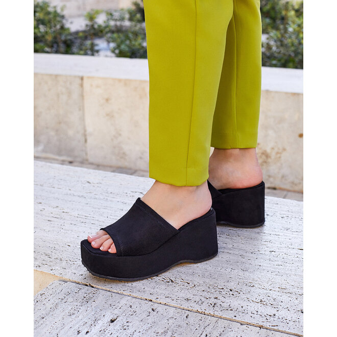 Slip-on Wedge sandalen Zwart suedine Plateau