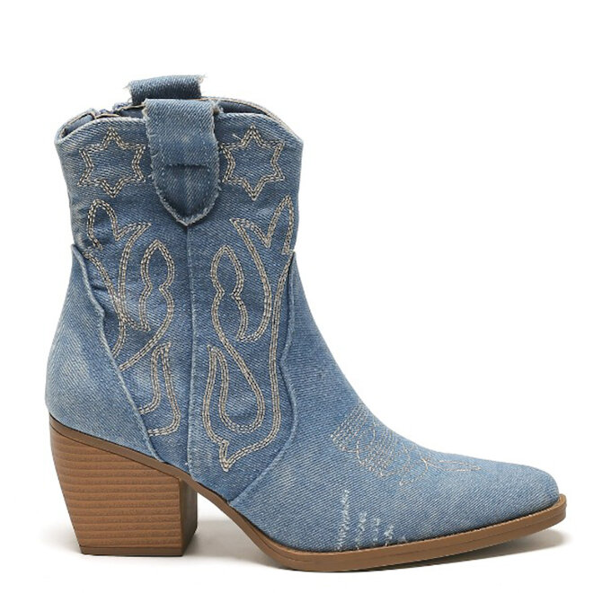 Cowboylaarzen Jeans Blauw Kort Star Damaged