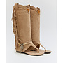 Hohe Ibiza Sandalen Beige Suedine Fransen