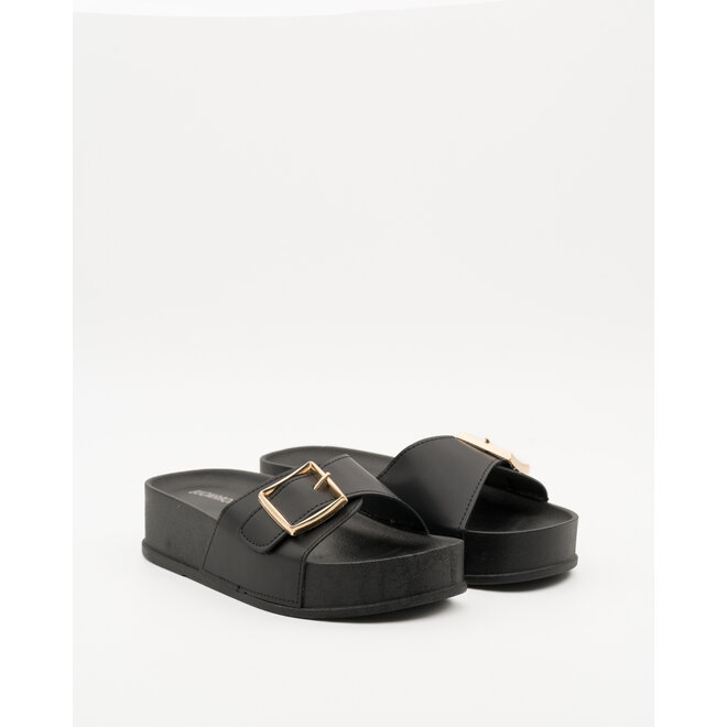 Slippers Zwart Plateau Gouden Gesp