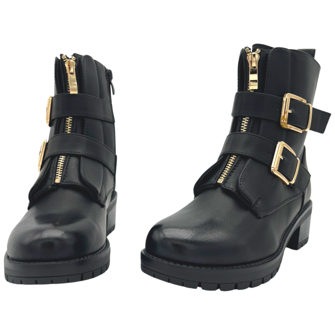 Biker boots Zwart Gouden Gespen