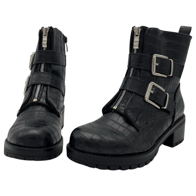 Biker boots Zwart Croc Zilveren gespen