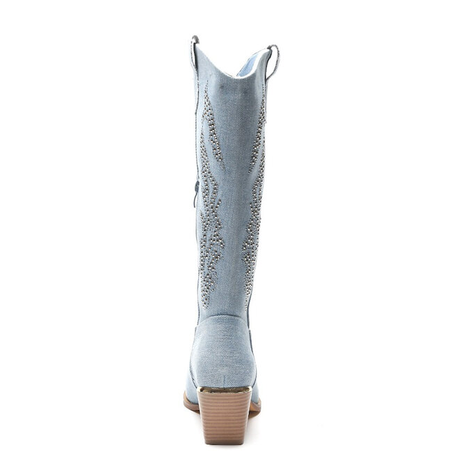 Cowboylaarzen Jeans Blauw Rhinestone Hoog