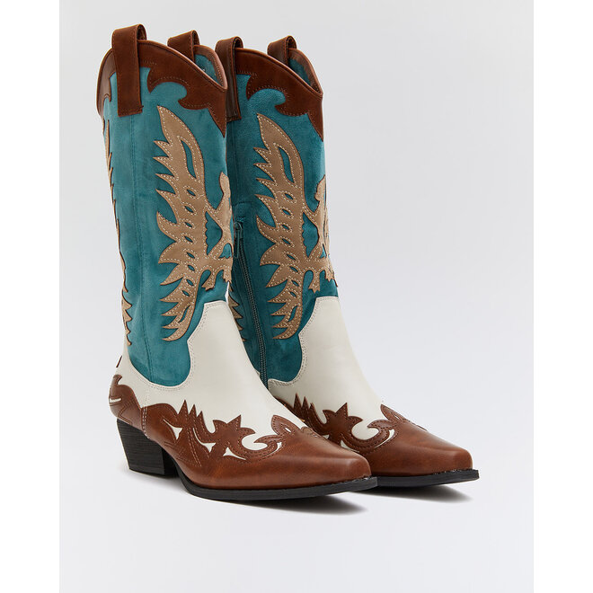 Cowboystiefel Weiß Retro Braun