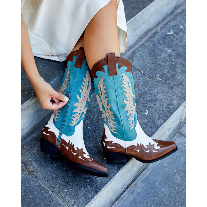 Cowboystiefel Weiß Retro Braun