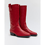 Stiefel Rot Lederoptik Niedriger Absatz