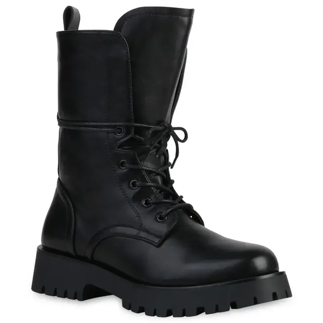 Veterboots Leatherlook Zwart