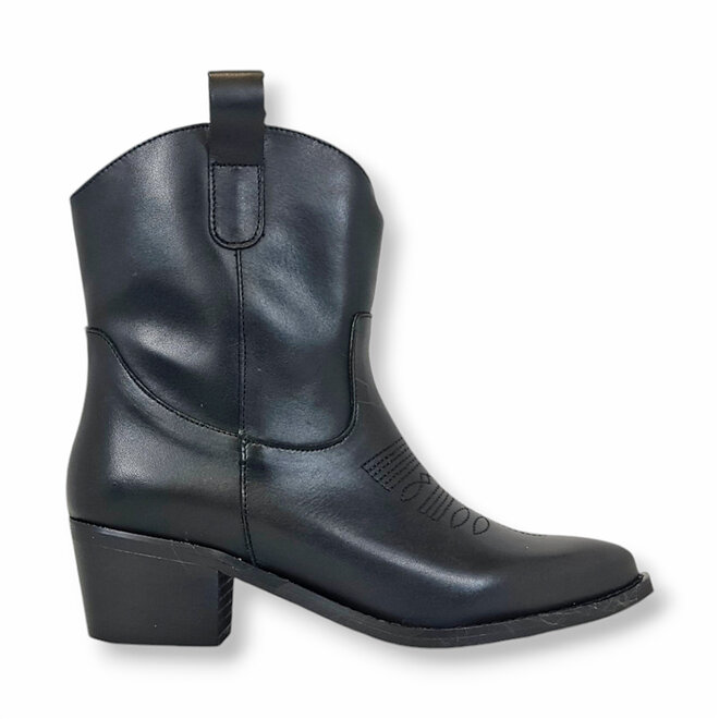 Korte Cowboylaarzen Zwart Leer