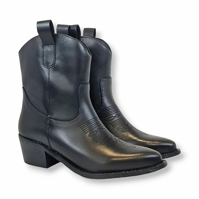 Korte Cowboylaarzen Zwart Leer