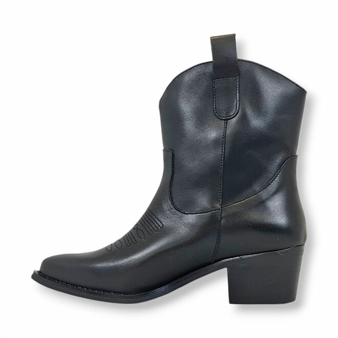 Korte Cowboylaarzen Zwart Leer