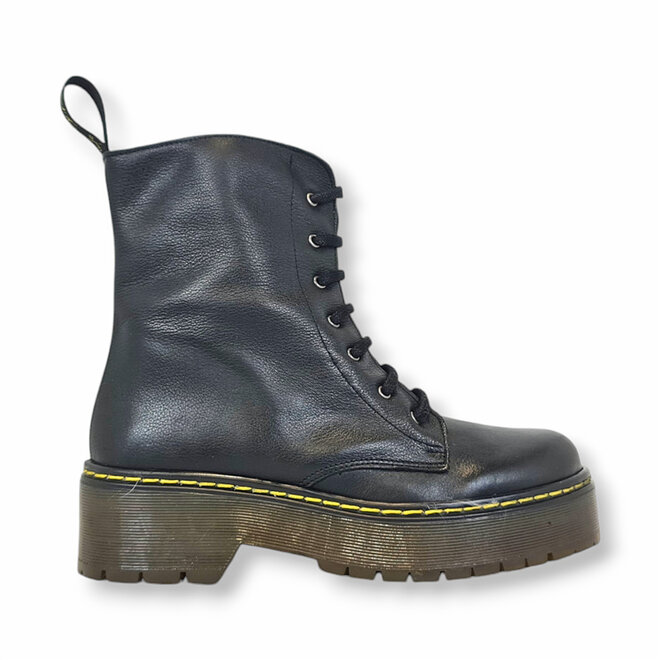 Veteran Stiefel Schwarz Leder Plateau