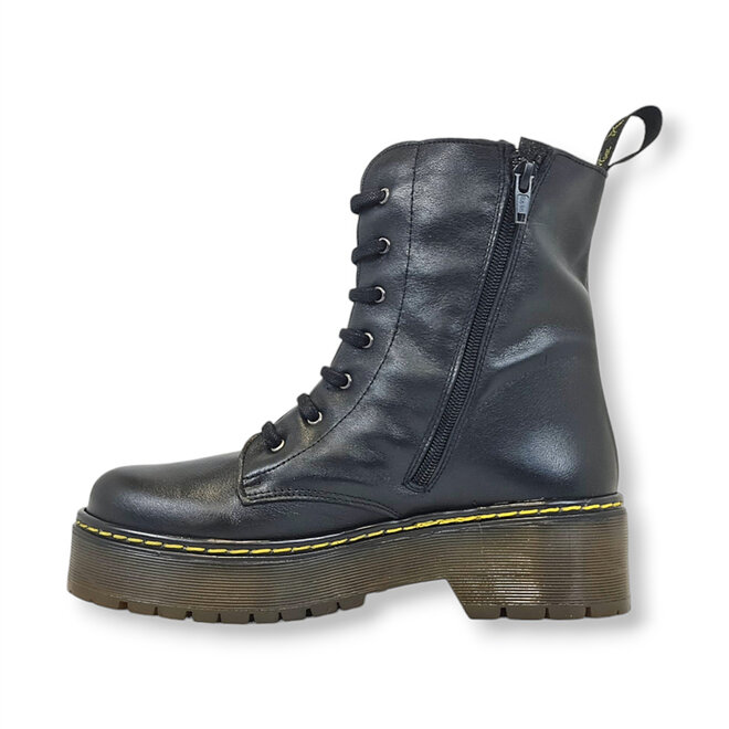 Veterboots Zwart Leer Plateau