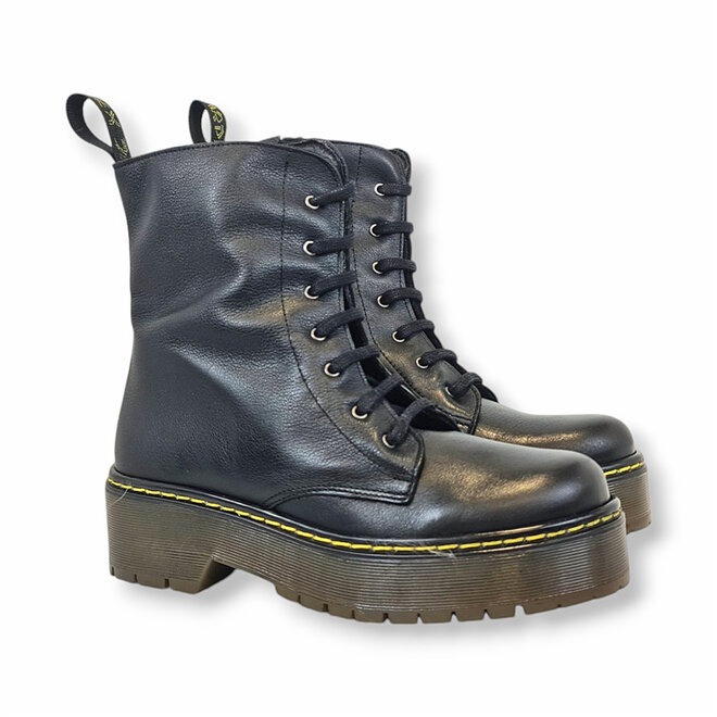 Veterboots Zwart Leer Plateau