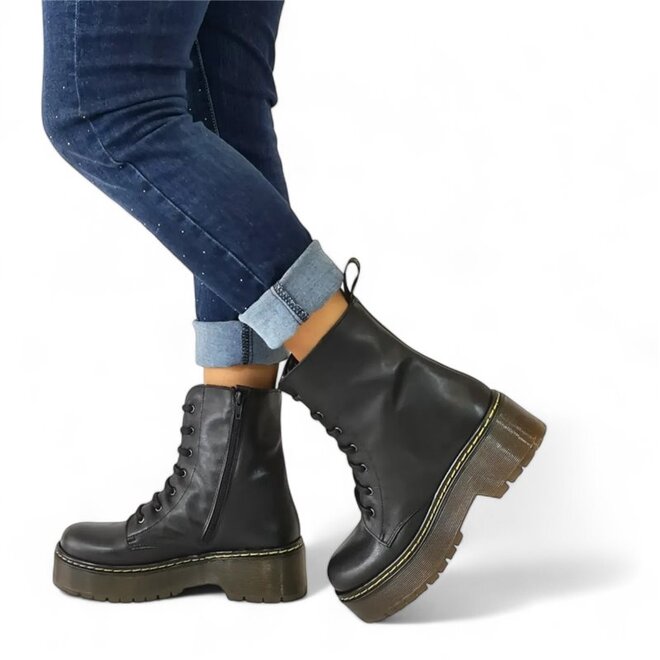 Veterboots Zwart Leer Plateau