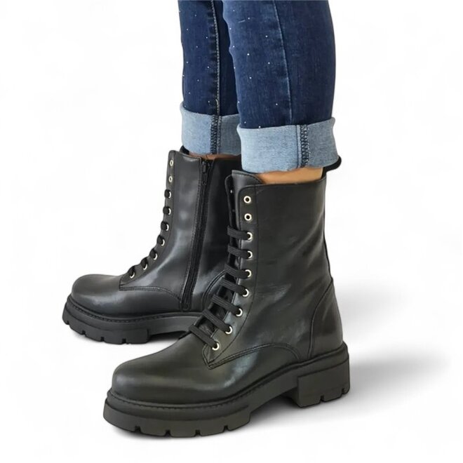 Veterboots Zwart Leer Combat