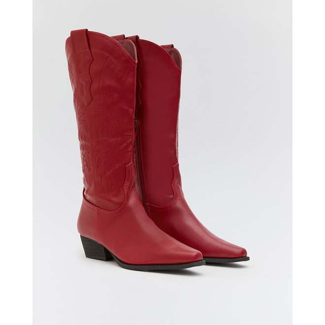 Cowboystiefel Rote Lederoptik Nähte