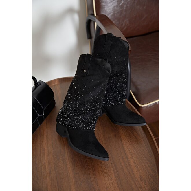 Cowboylaarzen Zwart Suedine Rhinestone Omslag