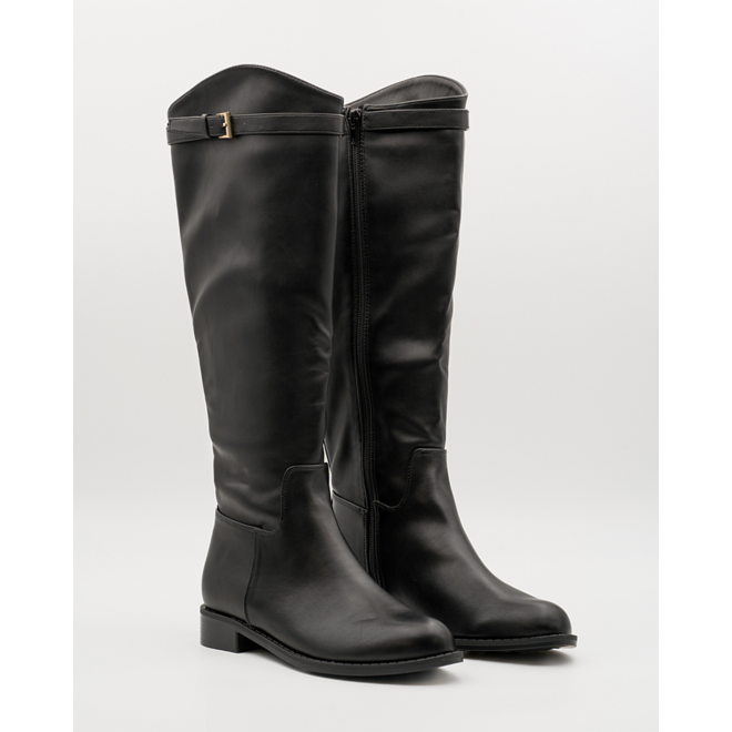Stiefel mit schwarzer Schnalle in Lederoptik