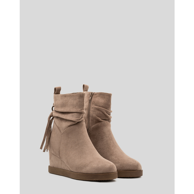 Stiefeletten Grau Wildleder mit Schnalle und Fransen